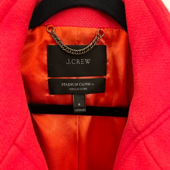 J. Crew Stadium Cloth Womens Cocoon Coat Peacoat Jacket Red Zip Up Wool Size 6 - Picture 2 of 3